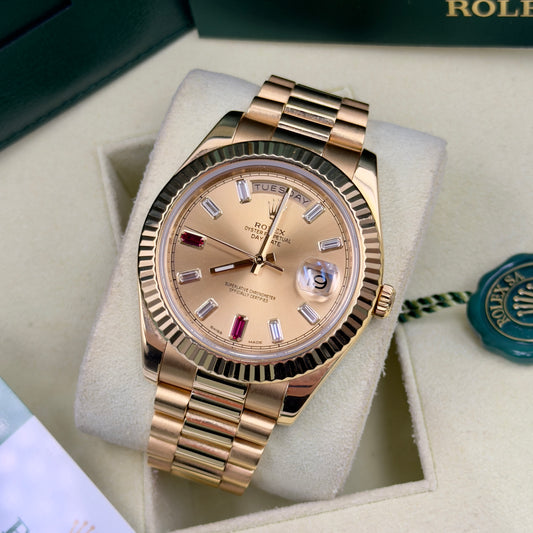 Rolex Day-Date II Ruby Dial 218238 - Full Set (2014)