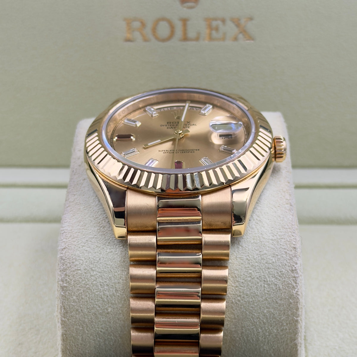 Rolex Day-Date II Ruby Dial 218238 - Full Set (2014)