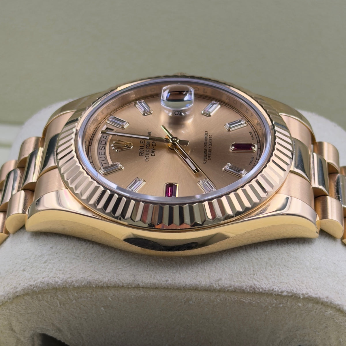 Rolex Day-Date II Ruby Dial 218238 - Full Set (2014)