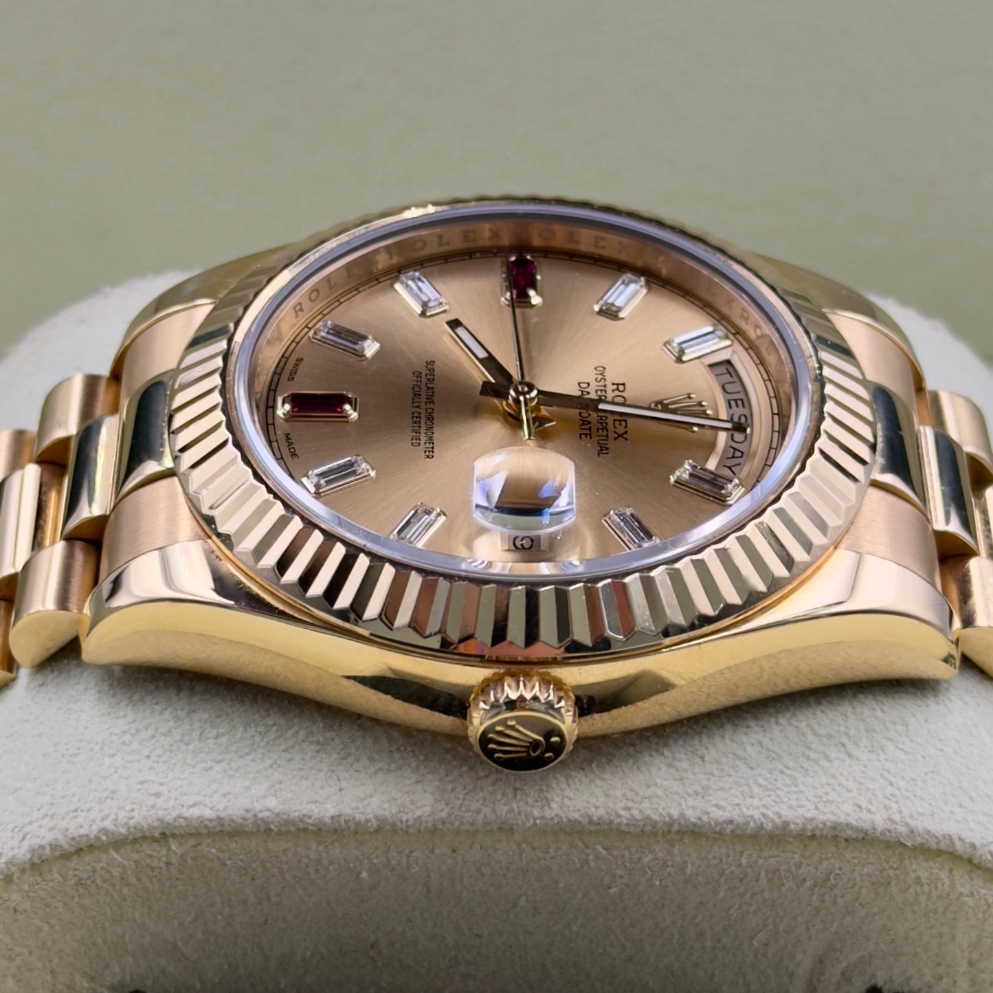 Rolex Day-Date II Ruby Dial 218238 - Full Set (2014)