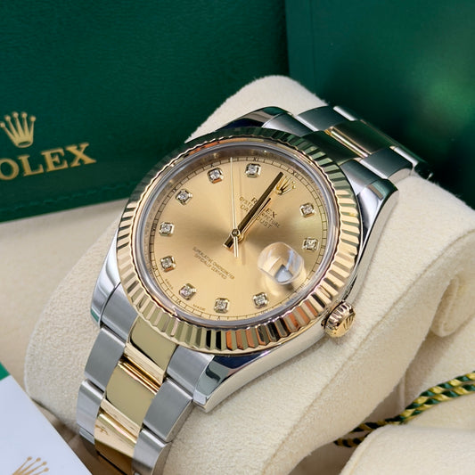 Rolex Datejust Champagne Diamond Dial Fluted Bezel Oyster Bracelet 126334 - Full Set (2018)