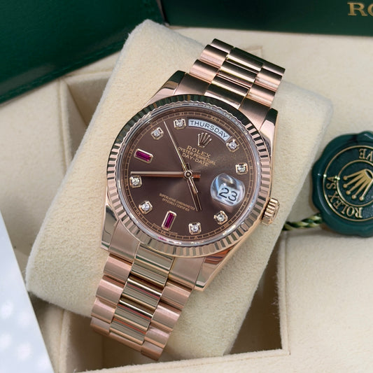 Rolex Day-Date Chocolate Ruby Dial 128235 - Full Set (2017)