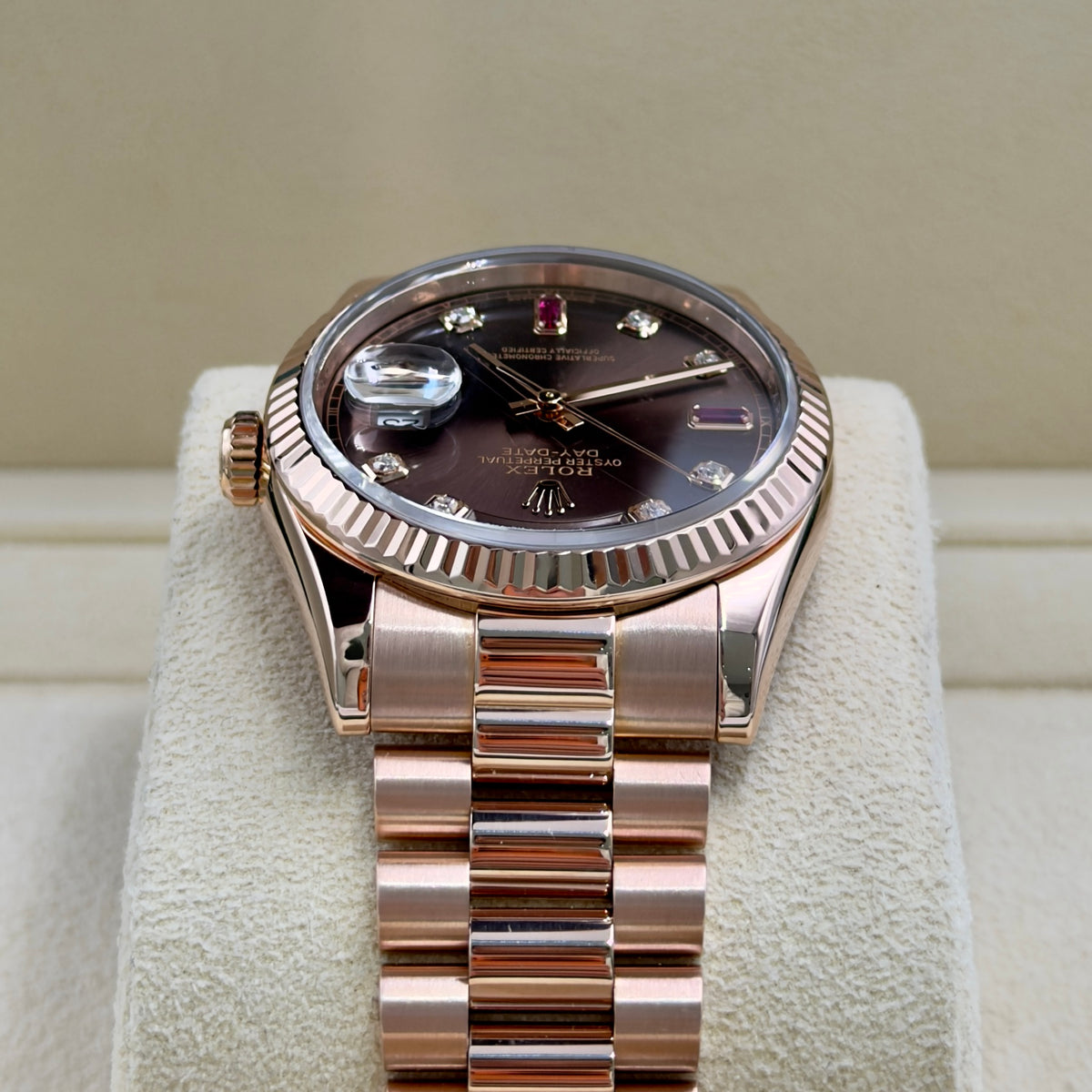 Rolex Day-Date Chocolate Ruby Dial 128235 - Full Set (2017)