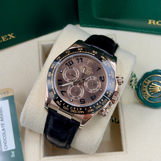 Rolex Daytona Chocolate Arabic Dial Leather Strap 116515LN - Full Set (2013)