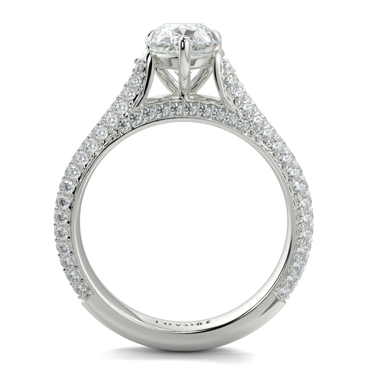 Diamond ring with a white gemstone on a white background Yb jewellers engagement ring straight band