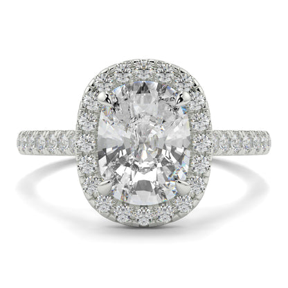 Diamond ring with a halo on a white background  YB Jewellers engagement ring best value