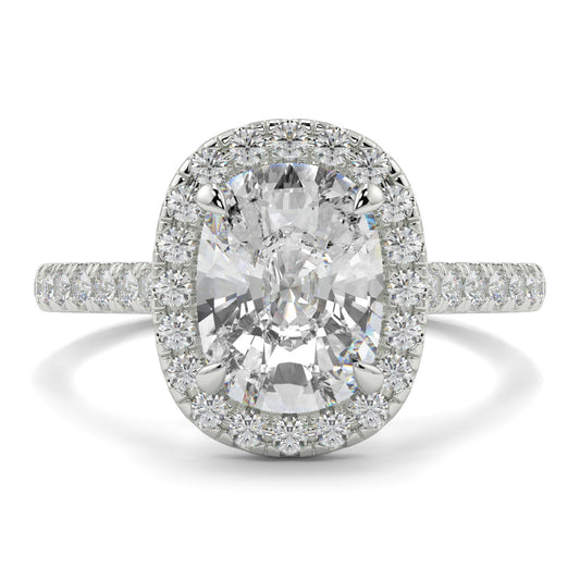 Diamond ring with a halo on a white background  YB Jewellers engagement ring best value