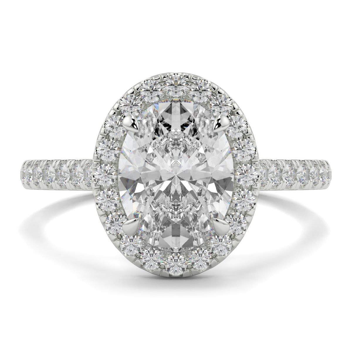 Diamond ring with a halo on a white background yb jewellers oval engagement ring best value