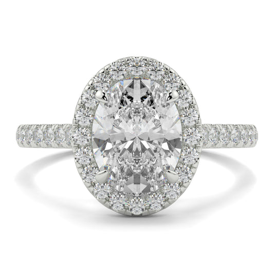 Diamond ring with a halo on a white background yb jewellers oval engagement ring best value