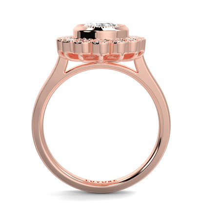 Rose gold ring with diamond on a white background