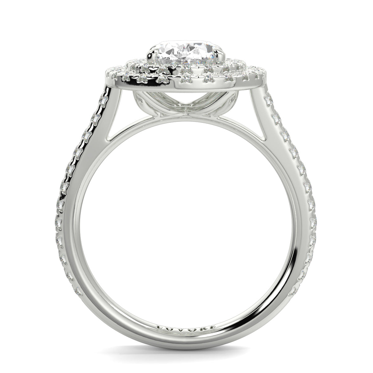 Close-up of a silver ring with a diamond on a white background yb jewellers oval diamond engagement ring best seller trending design