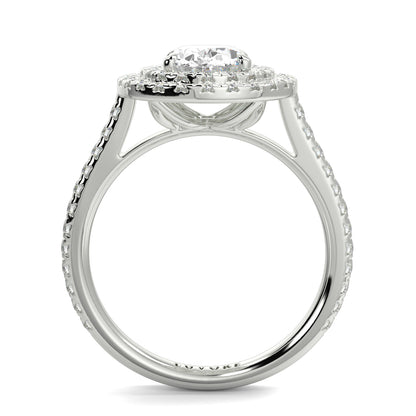 Close-up of a silver ring with a diamond on a white background yb jewellers oval diamond engagement ring best seller trending design