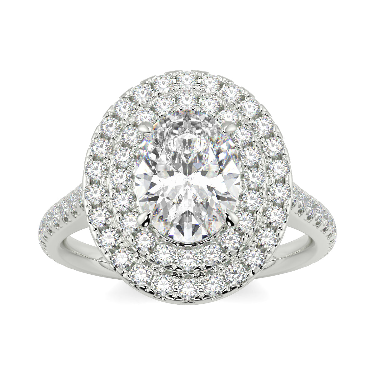 Diamond ring with a halo on a white background yb jewellers oval diamond engagement ring best seller trending design