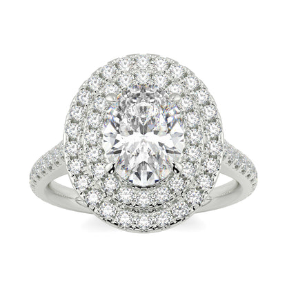 Diamond ring with a halo on a white background yb jewellers oval diamond engagement ring best seller trending design