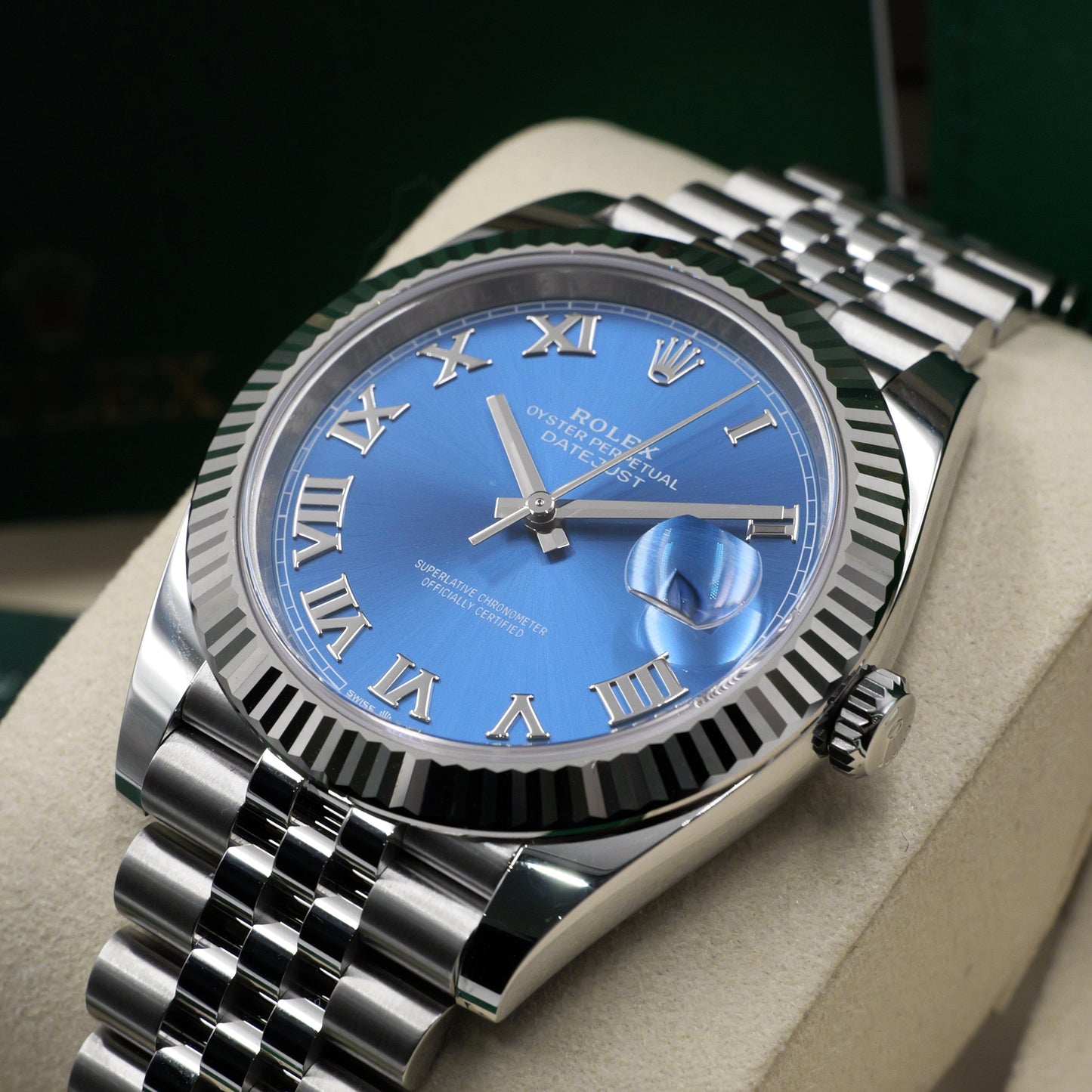 Rolex Datejust 41 Azzurro Fluted Jubilee 126334 - Full Set (2025)