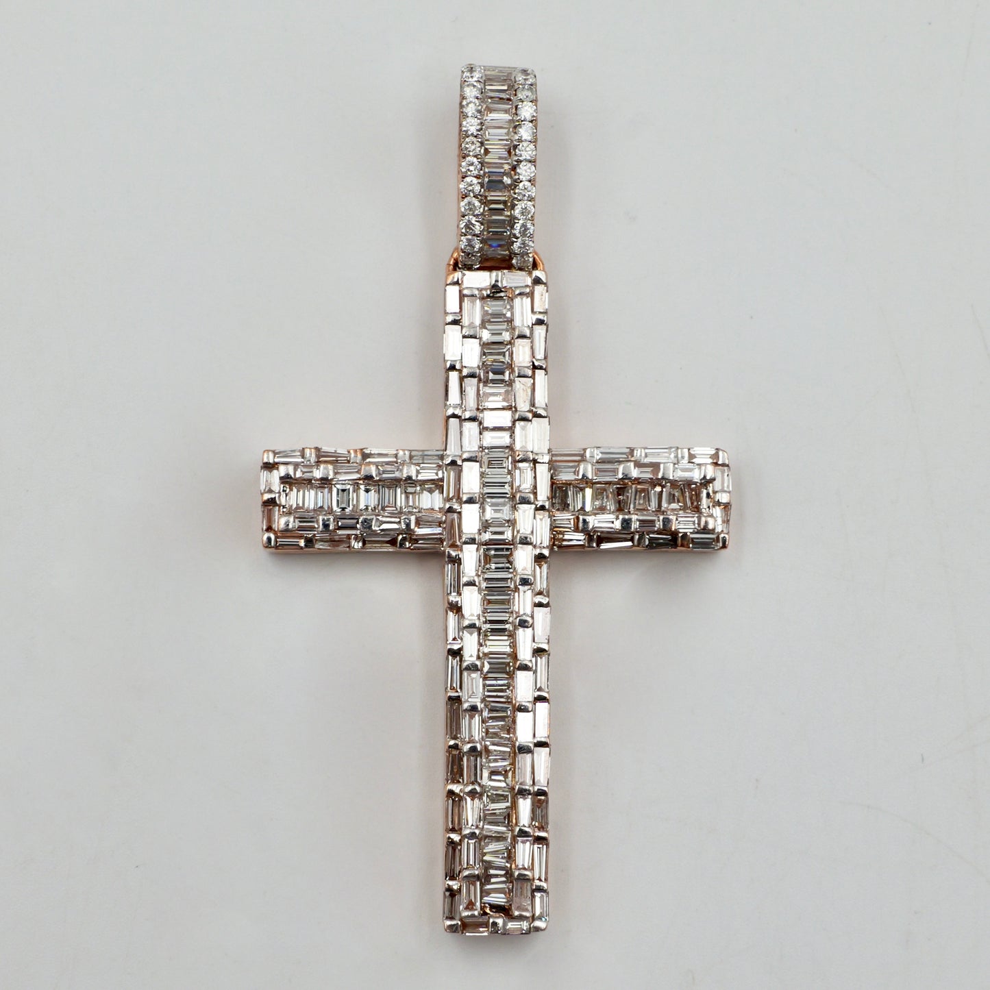 Rose Gold Baguette Diamond Cross Pendant