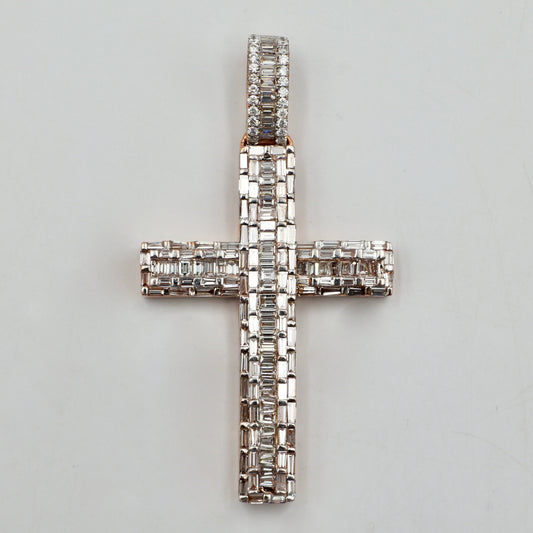 Rose Gold Baguette Diamond Cross Pendant