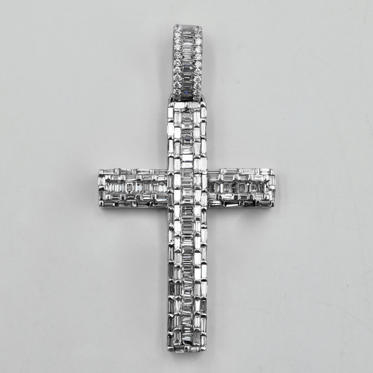 White Gold Baguette Diamond Cross Pendant