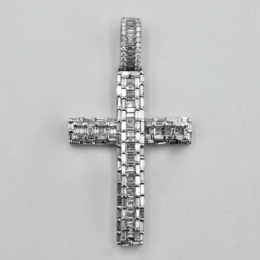 White Gold Baguette Diamond Cross Pendant