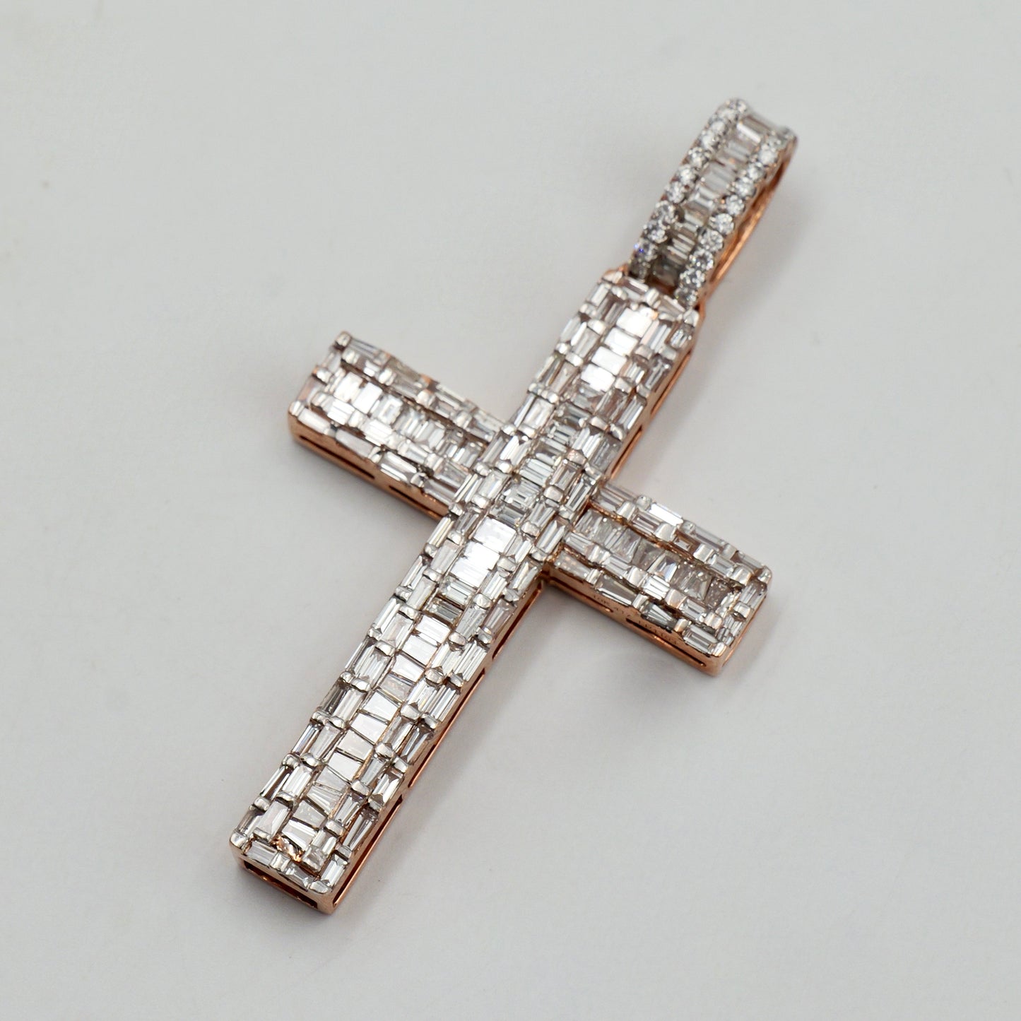 Rose Gold Baguette Diamond Cross Pendant