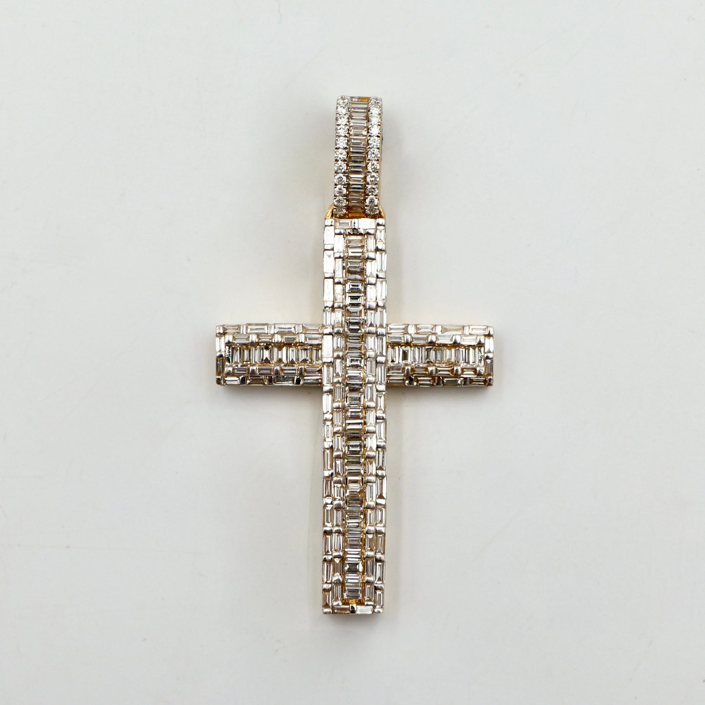 Yellow Gold Baguette Diamond Cross Pendant