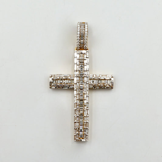 Yellow Gold Baguette Diamond Cross Pendant
