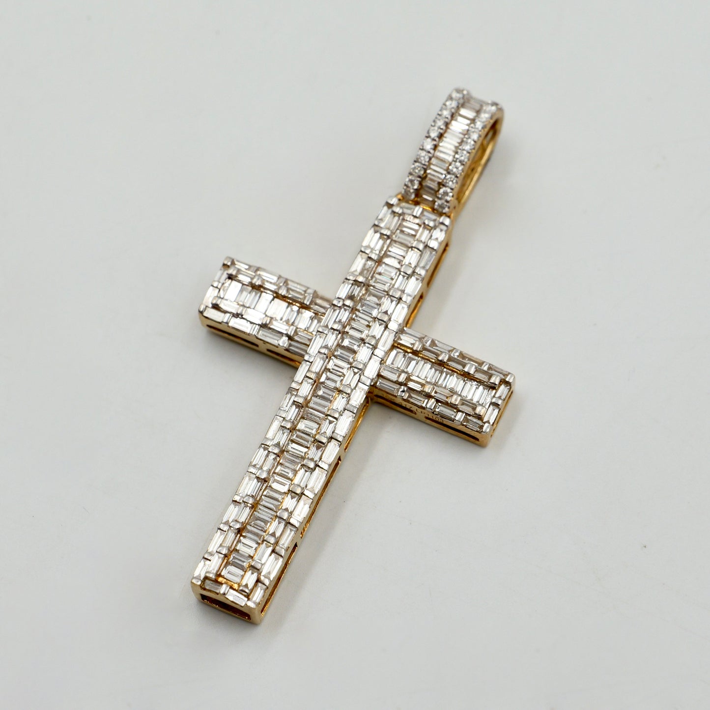 Yellow Gold Baguette Diamond Cross Pendant