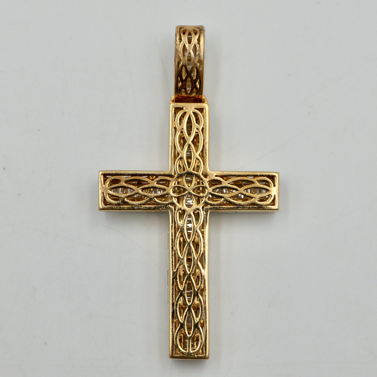 Yellow Gold Baguette Diamond Cross Pendant