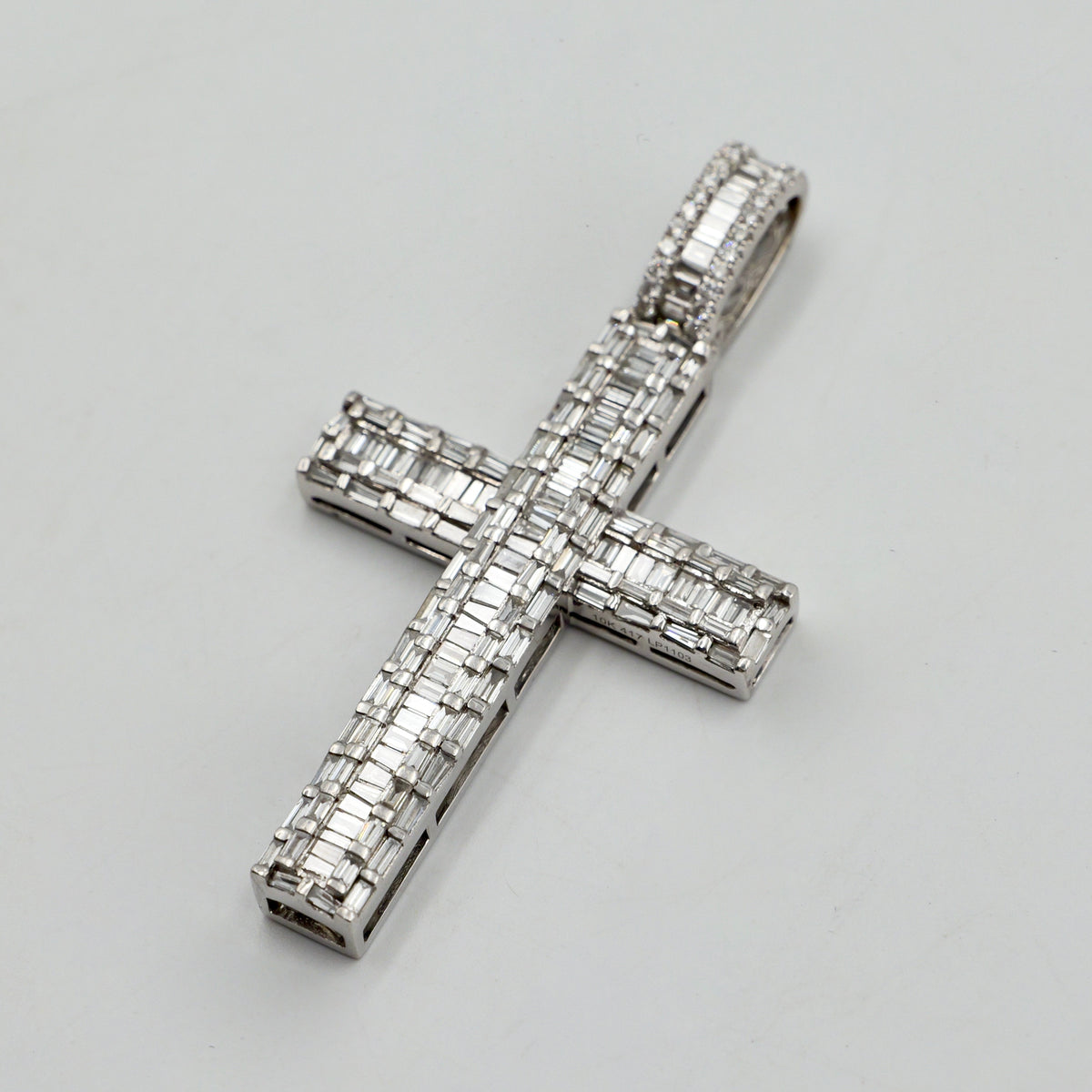 White Gold Baguette Diamond Cross Pendant