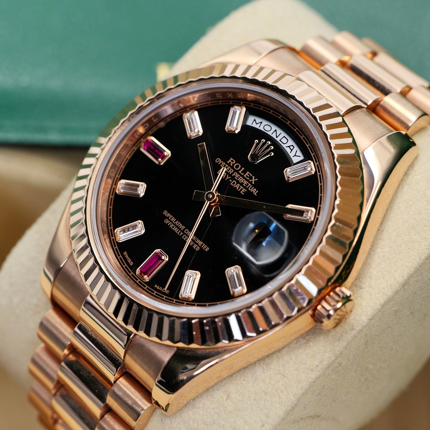 Rolex Day-Date II Ruby Dial 218235 - Full Set (2015)