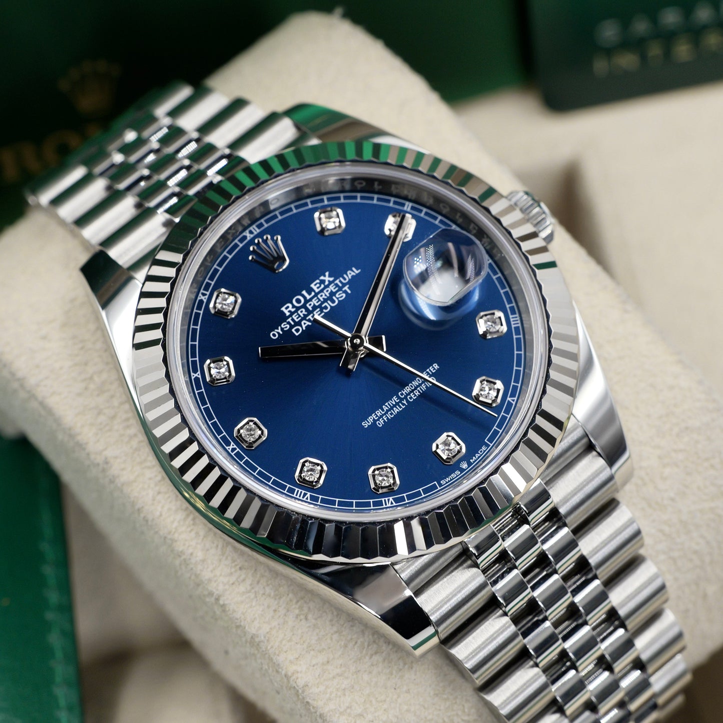 Rolex Datejust 41 Blue Diamond Dial Fluted Jubilee 126334 - Full Set (2023)