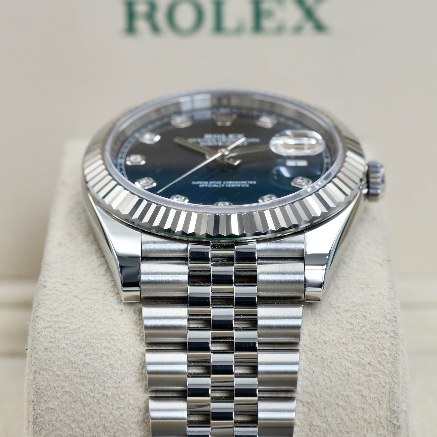 Rolex Datejust 41 Blue Diamond Dial Fluted Jubilee 126334 - Full Set (2023)