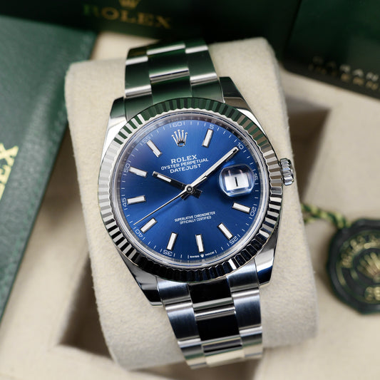 Rolex Datejust 41 Blue Baton Dial Fluted Oyster 126334 - Full Set (2025)