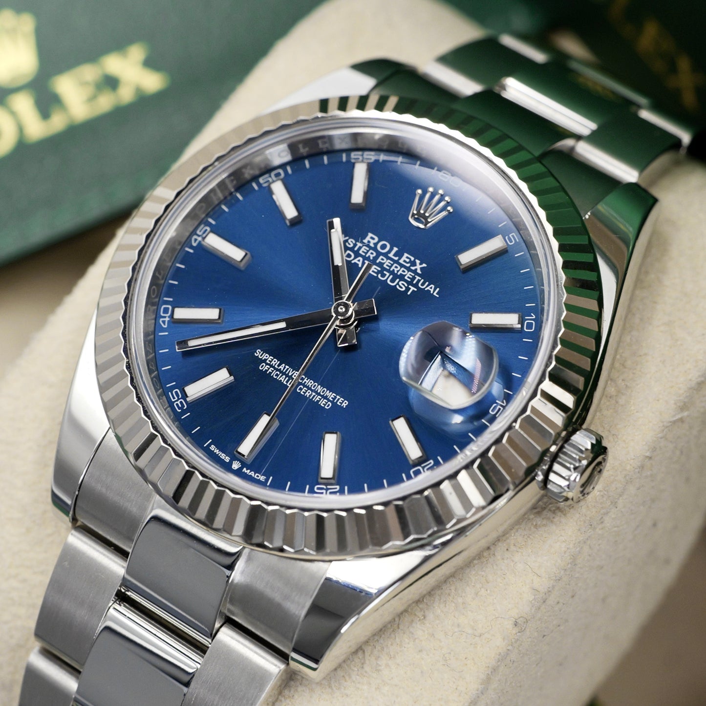 Rolex Datejust 41 Blue Baton Dial Fluted Oyster 126334 - Full Set (2025)