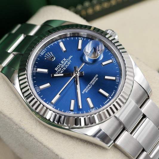 Rolex Datejust 41 Blue Baton Dial Fluted Oyster 126334 - Full Set (2025)