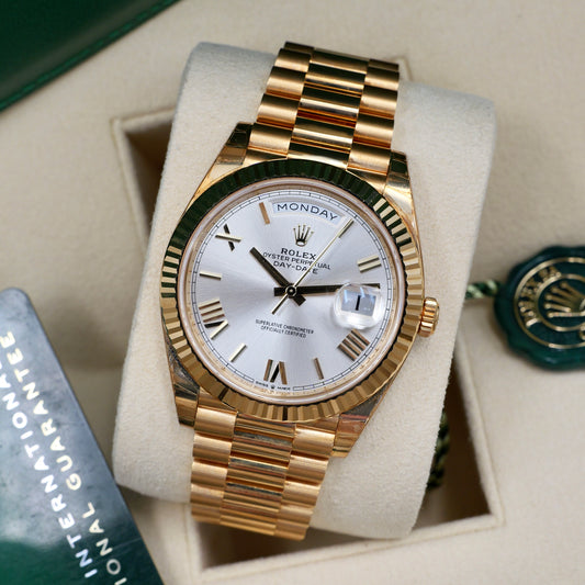 Rolex Day-Date 40 Silver Dial Yellow Gold 228238 - Full Set (2021) -