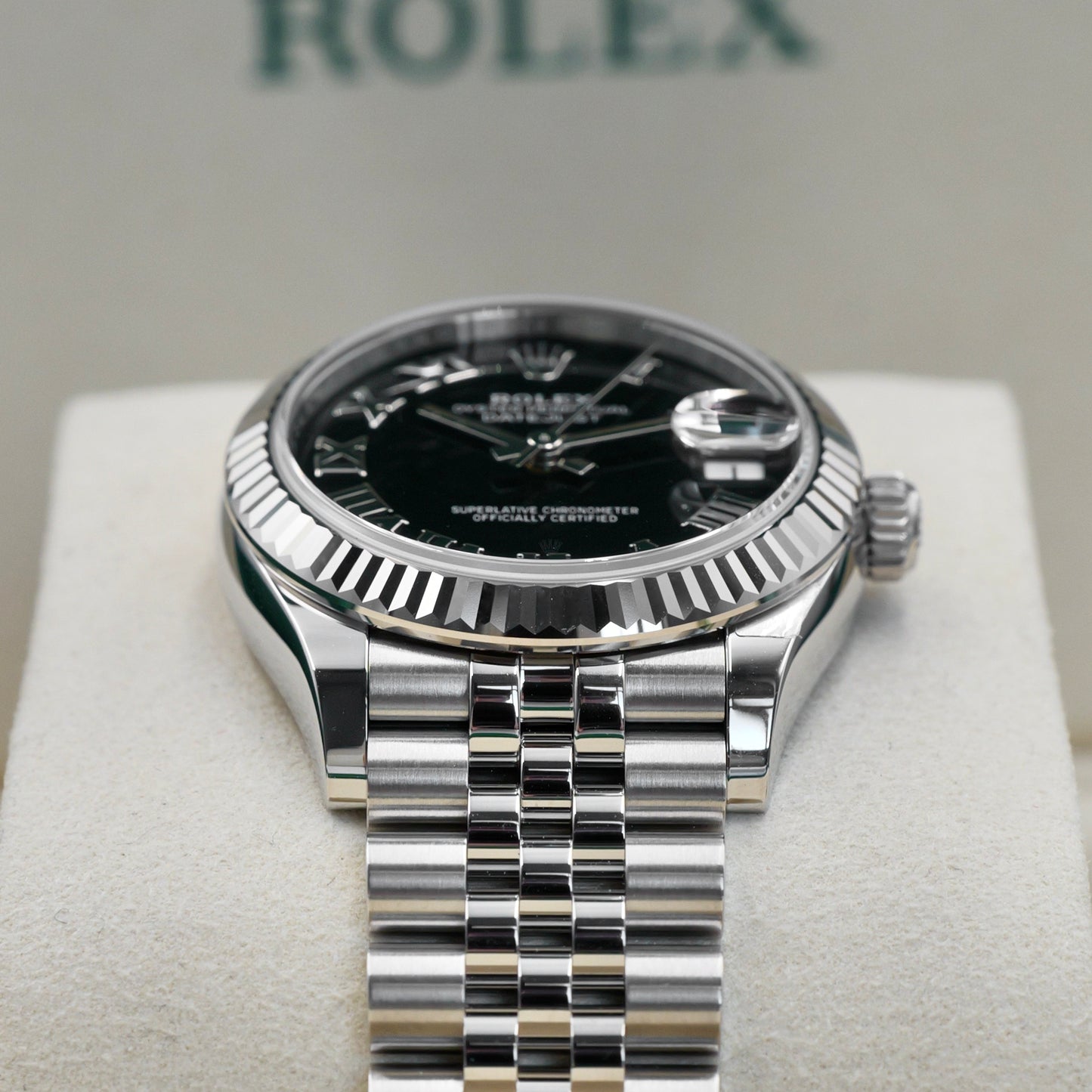 Rolex Datejust 31 Black Roman Numeral Fluted Jubilee Dial 278274 - Full Set (2025)