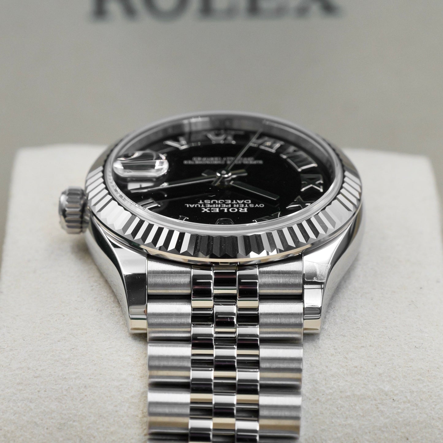 Rolex Datejust 31 Black Roman Numeral Fluted Jubilee Dial 278274 - Full Set (2025)