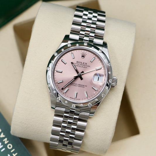 Rolex Datejust 31 Pink Dial Jubilee Domed Diamond Set Bezel 278344RBR Full Set 2025