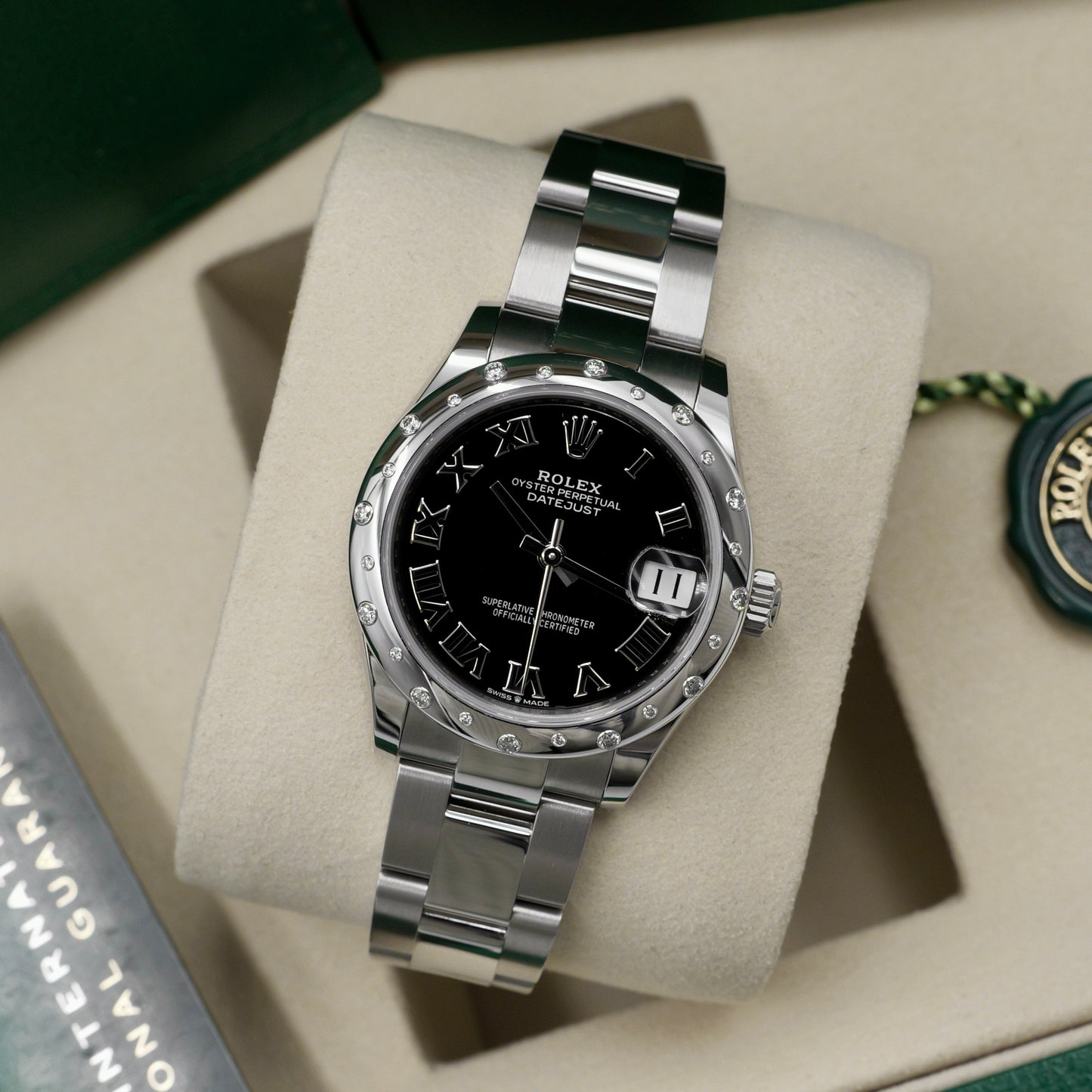 Rolex Datejust 31 Black Dial Domed Diamond Set Bezel 278344RBR - Full Set (2025)