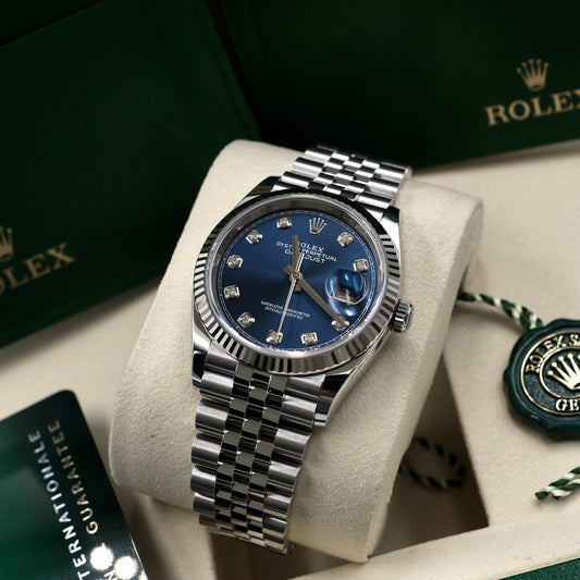Rolex Datejust 36 Blue Diamond Dot Dial Fluted Jubilee 126234 - Full Set (2026)