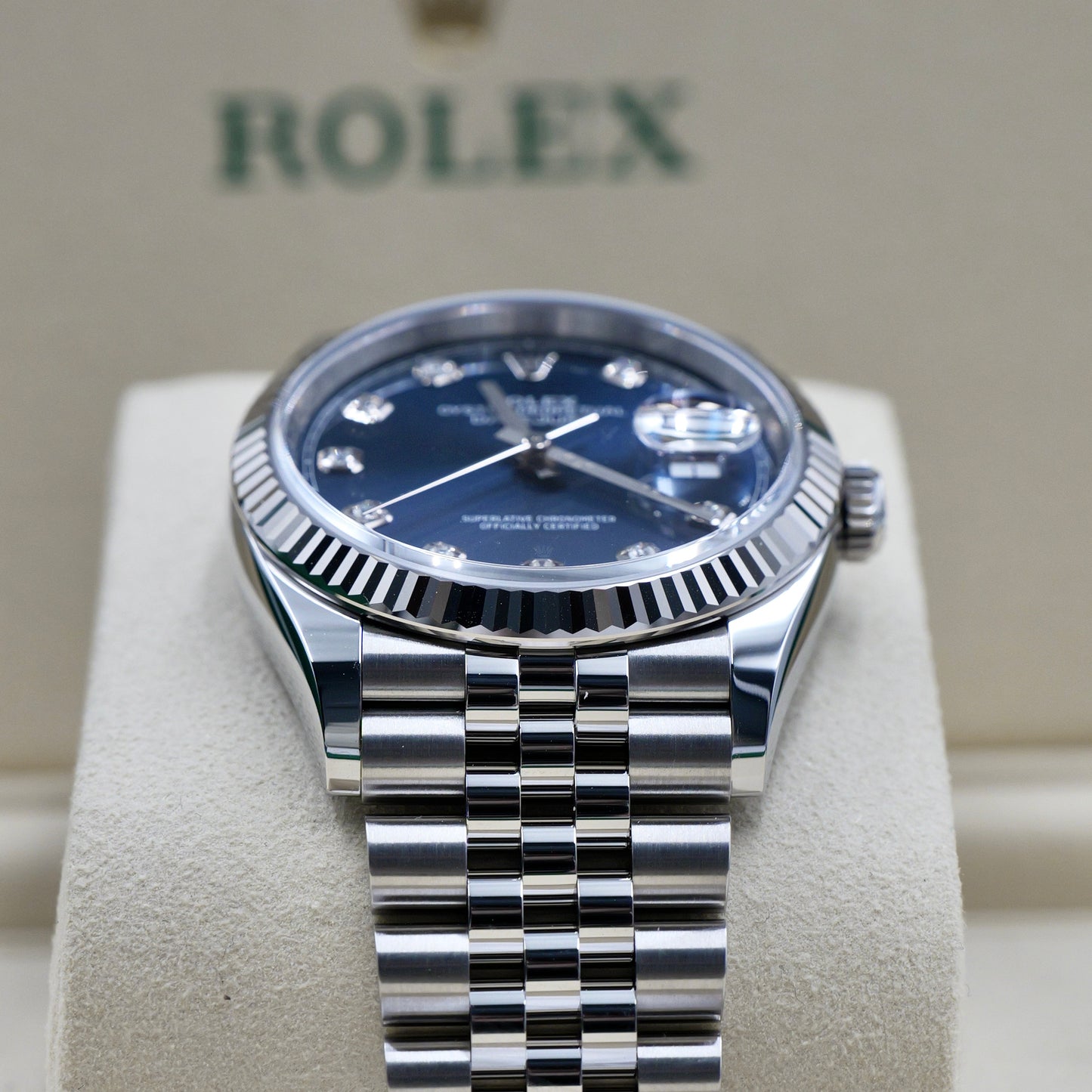 Rolex Datejust 36 Blue Diamond Dot Dial Fluted Jubilee 126234 - Full Set (2026)
