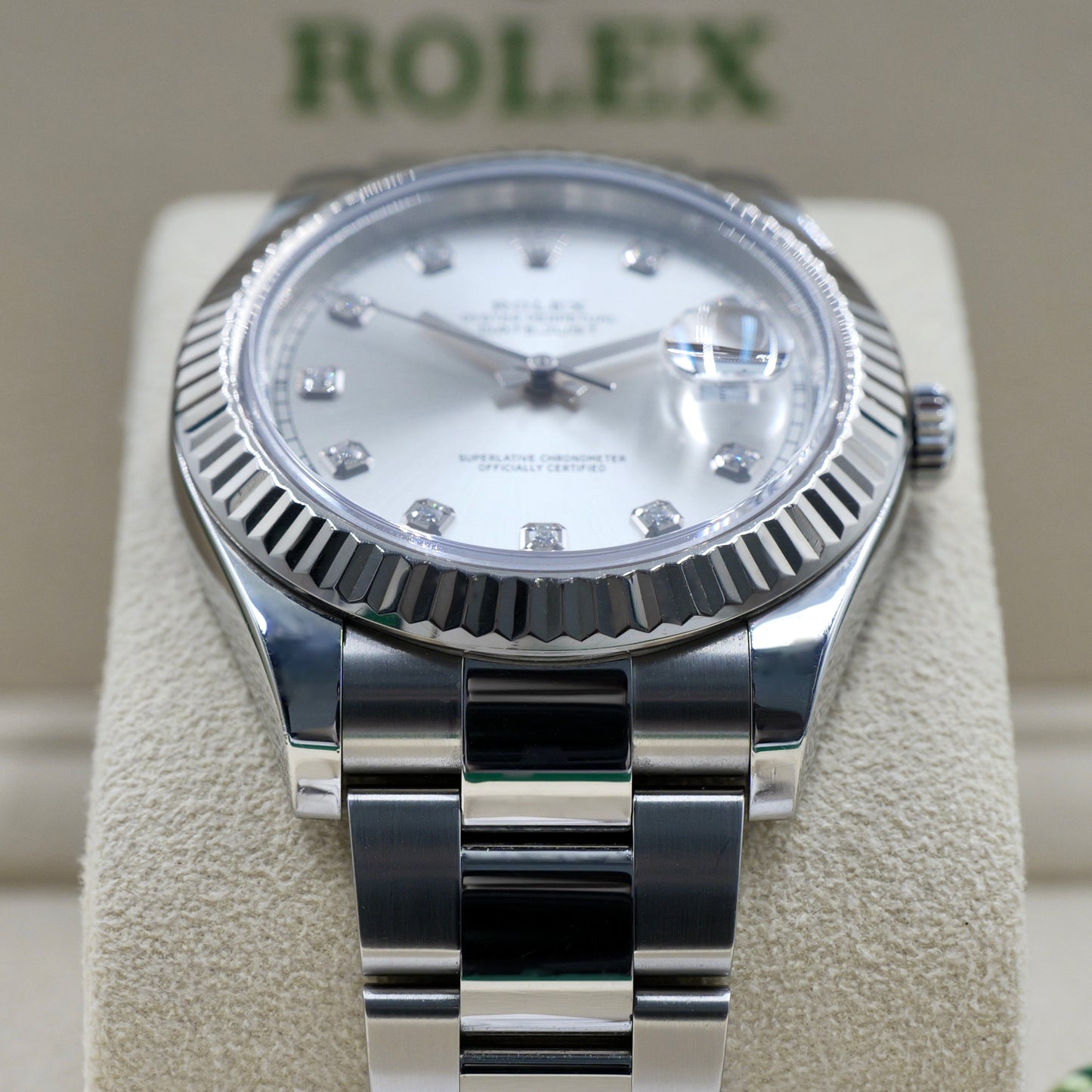 Rolex Datejust II Silver Diamond Dot Dial Fluted Oyster 116334 - Full Set (2017)