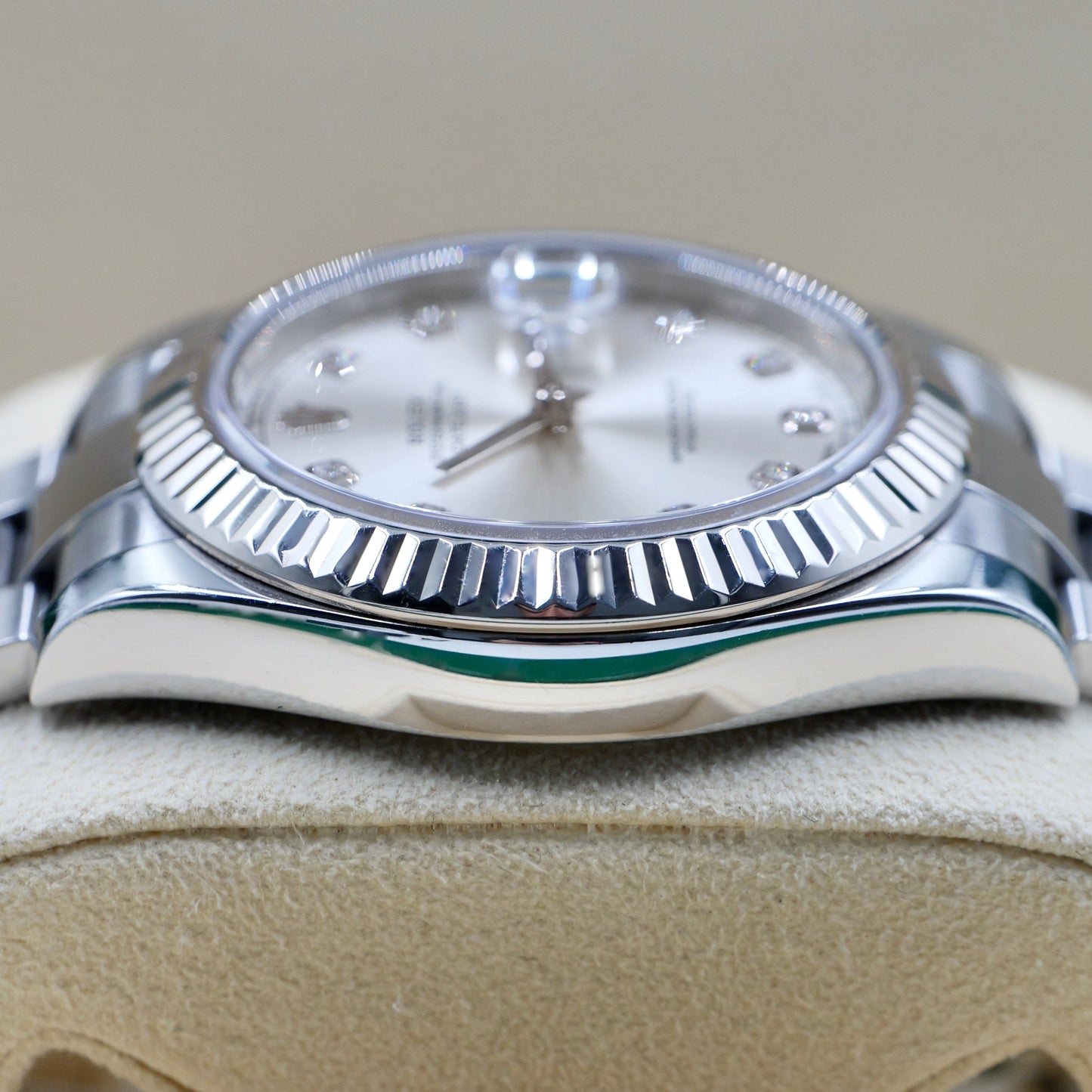 Rolex Datejust II Silver Diamond Dot Dial Fluted Oyster 116334 - Full Set (2017)