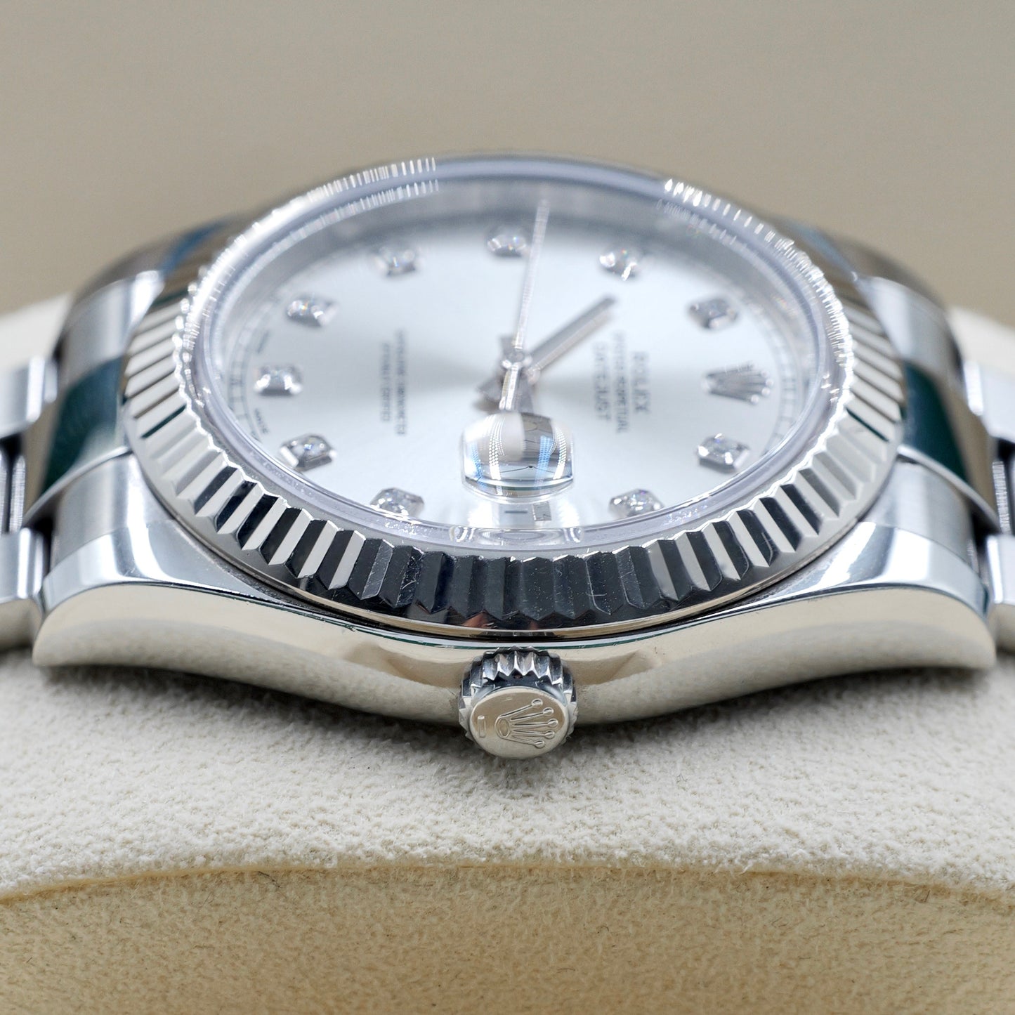 Rolex Datejust II Silver Diamond Dot Dial Fluted Oyster 116334 - Full Set (2017)