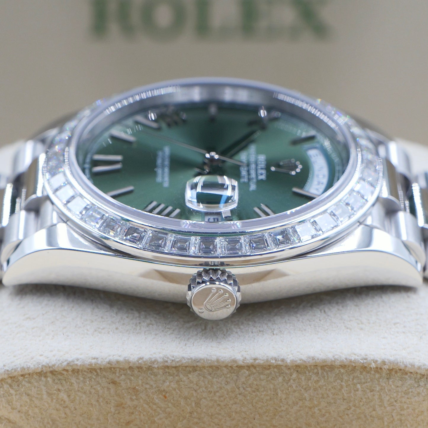 Rolex Day-Date 40 Platinum Olive Dial 228396TBR - Full Set (2022)