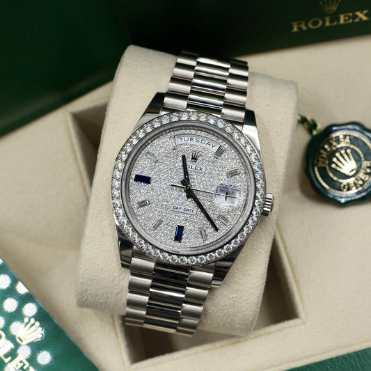 Rolex Day-Date 40 Pave Dial White Gold 228349RBR - Full Set (2022)