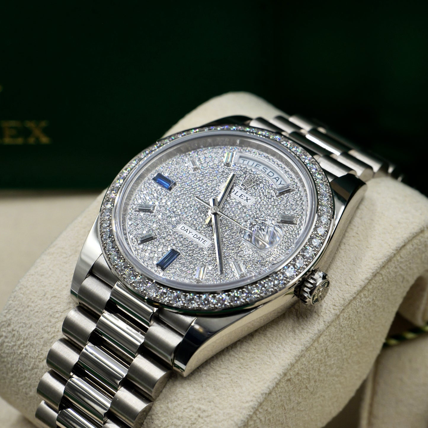 Rolex Day-Date 40 Pave Dial White Gold 228349RBR - Full Set (2022)
