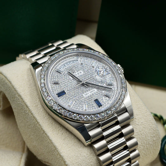Rolex Day-Date 40 Pave Dial White Gold 228349RBR - Full Set (2022)