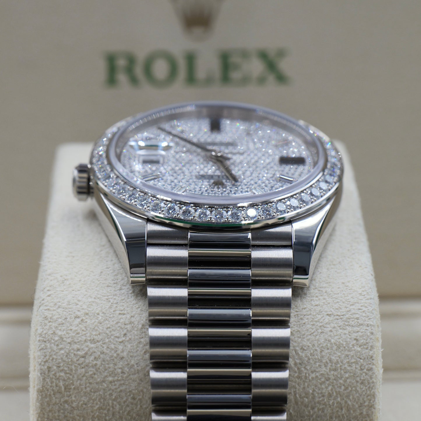 Rolex Day-Date 40 Pave Dial White Gold 228349RBR - Full Set (2022)